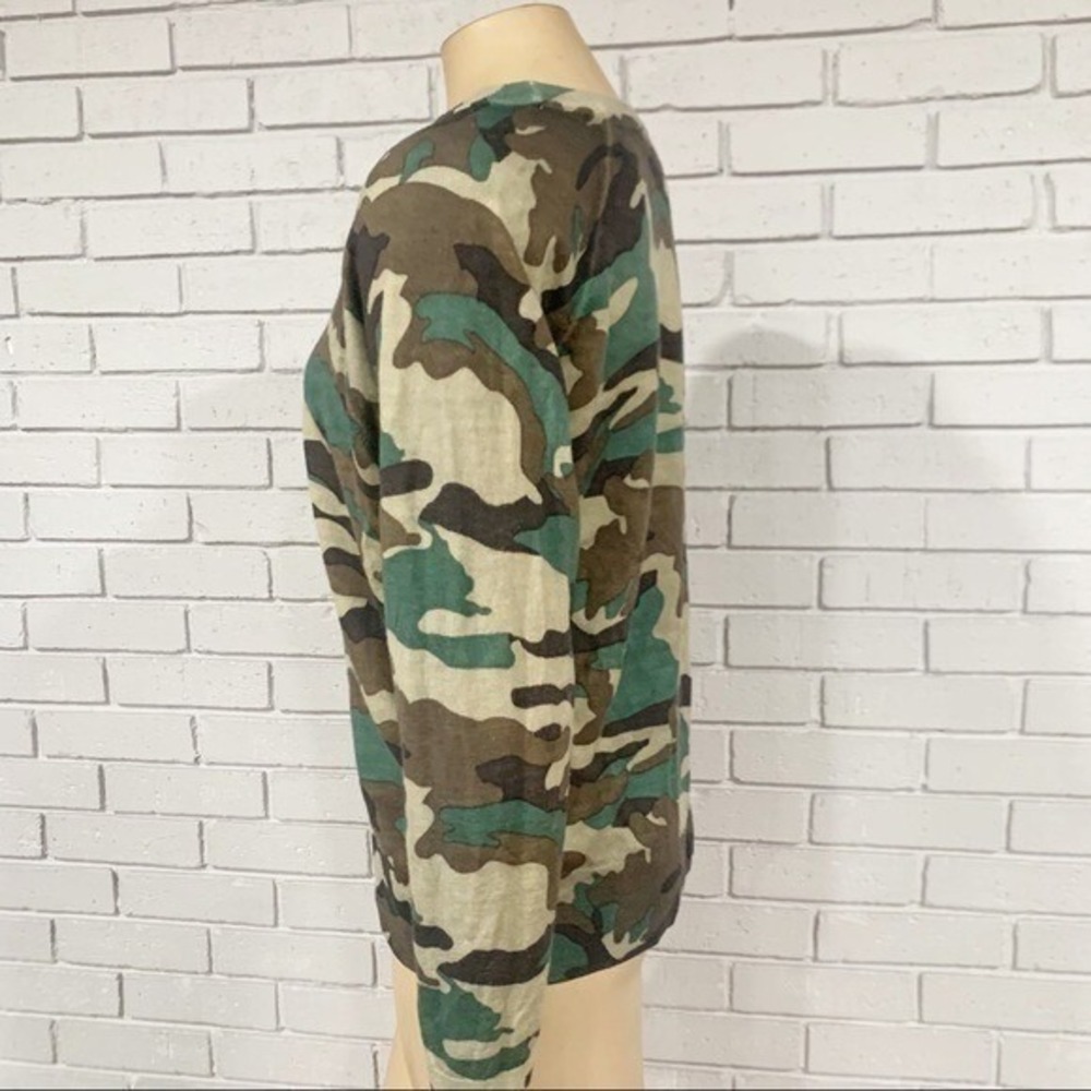 J.Crew Tippi Camo Merino Wool Crewneck Sweater Green Brown Preppy Medium - Picture 5 of 10